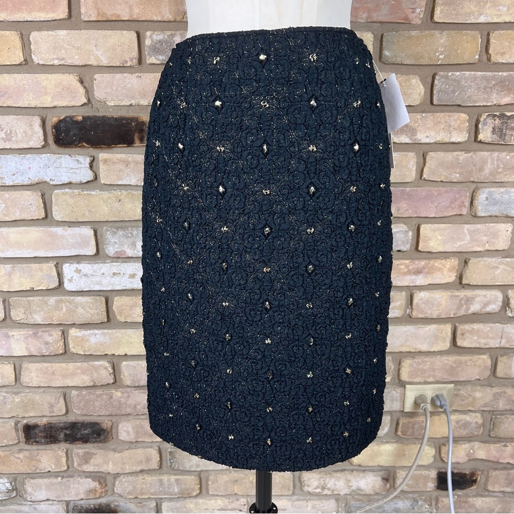 RICKIE FREEMAN TERI JON black gold quilted shimmer pencil skirt
